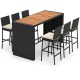 7-piece patio rattan bar set with acacia wood tabletop and soft cushions, perfect for outdoor relaxation in your garden.