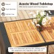 Acacia wood tabletop of the 7-piece patio rattan bar set offers sturdy support and natural elegance for outdoor spaces.