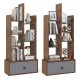 Rustic brown 7-tier open-back bookshelf features anti-falling baffles and a sturdy fabric drawer for versatile storage.