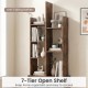 7-tier open-back bookshelf in rustic brown with a drawer, designed for organized storage and stability in any room.