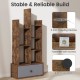 7-tier open-back bookshelf in rustic brown with a drawer, featuring anti-toppling devices and anti-slip pads for.