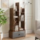 7-tier open-back bookshelf in rustic brown with a drawer, perfect for organizing items in a home office or living room.