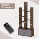 7-tier open-back bookshelf in rustic brown with a drawer, designed for stylish storage and organization in any room.