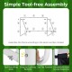 Detailed assembly guide for the 7 ft x 5 ft soccer goal set, showcasing tool-free wing nuts and snap-on locking buttons.