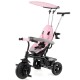 7-in-1 pink baby stroller tricycle with adjustable canopy, foldable footrests, and all-terrain wheels for ages 9-60.