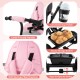 Child-friendly handle and cup holder on the pink 7-in-1 baby stroller tricycle with soft sponge-filled cushion.