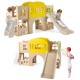 Multicolor 7-in-1 toddler slide set with climbing area and basketball hoop, perfect for indoor and outdoor play.