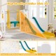 L-shaped toddler slide set in yellow with swing, basketball hoop, and safety features for secure play and skill.