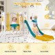 7-in-1 toddler swing and slide set in yellow, featuring a slide, swing, and basketball hoop for active play and skill.