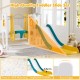 L-shaped toddler slide set in yellow featuring a slide, swing, and basketball hoop for safe, fun playtime.