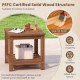 2-tier outdoor side table with storage shelf, solid wood, waterproof teak oil finish, ideal for patio and garden use.