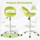 Drafting stool with adjustable height, green upholstery, and smooth-rolling wheels, ideal for standing desks and.