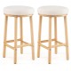 Set of 2 bar stools with boucle fabric seats and rubber wood frames, ideal for kitchen islands and dining areas.