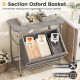 Gray 3-section laundry sorter with removable cotton cover, tilting basket design, and padded ironing board for easy use.