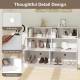 Entryway shoe cabinet in white featuring 4-cube storage, 2 compartments, and 6 air vents for ventilation.
