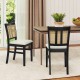 Farmhouse rattan dining chair set of 2 with rubber wood legs and cane back, featuring beige padded seats for comfort.