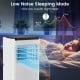 8000 BTU portable air conditioner with remote control, featuring low noise sleeping mode for peaceful sleep in 250 sq.