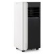 Portable 8000 BTU air conditioner in black and white with remote, fan, and dehumidifier for versatile cooling solutions.