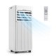 Portable 8000 BTU air conditioner with remote control, 3-in-1 functionality, and adjustable airflow for efficient cooling.