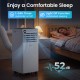 8000 BTU portable air conditioner in white features a 24H timer and light-off function for undisturbed sleep.