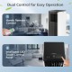 Close-up of the intelligent LED touch control panel of the 8000 BTU portable air conditioner with dual control features.