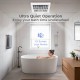 Bathroom exhaust fan with metal housing, 80 CFM airflow, and 1.5 sones low noise for a tranquil bathing experience.