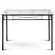 Square dining table with tempered glass top and metal frame, perfect for kitchens or dining rooms.