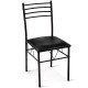 Black upholstered dining chair with metal frame, ergonomic design for comfort, part of a 5-piece dining set.