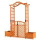 Garden arbor with a lockable gate, featuring a charming curved roof and two deep planter boxes for vibrant flowers.