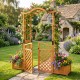 Garden arbor with gate and two planter boxes in rustic fir wood, featuring trellises for climbing plants and vibrant.
