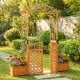 Garden arbor with gate and two planter boxes in yellow, featuring fir wood construction and elegant curved roof for.
