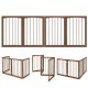 Wooden pet fence with four panels in brown, featuring a freestanding design for versatile indoor pet containment and protection.