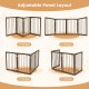 Adjustable 4-panel wooden dog gate in brown, featuring flexible layouts for versatile indoor pet containment.