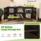 84-gallon brown patio wicker deck box with 3 doors, removable shelves, and spacious top for outdoor storage.