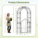 Garden arch dimensions showing the 84-inch tall metal arbor with gate, perfect for climbing plants and decorative use.