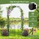 Garden arbor with lockable gate and side planters, made of premium black metal, ideal for weddings and backyard decor.