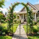 Tall garden arch with gate and planter shelves, featuring climbing trellises and elegant floral design for outdoor.