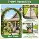 87-inch tall garden arch with lockable gate and two side planter shelves for climbing plants and decorative displays.
