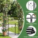 Garden arch with gate and planter shelves, featuring a floral pattern and sturdy metal construction for climbing plants.