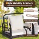 Wicker hanging porch swing with white cushions, featuring strong hemp ropes and reinforced hooks for safe outdoor use.