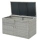 Gray 88-gallon garden patio rattan storage container box with dual openings, ideal for outdoor storage solutions.