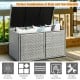 Gray 88-gallon garden patio rattan storage container box with adjustable feet, ideal for outdoor use and easy cleaning.