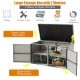 Large gray rattan storage box with two shelves, 88-gallon capacity, suitable for patio and garden organization.