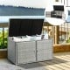 Gray 88-gallon garden patio rattan storage container box with adjustable feet, ideal for outdoor storage and.
