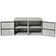 Gray 88-gallon garden patio rattan storage box with double doors and adjustable feet for versatile outdoor use.