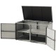Gray 88-gallon garden patio rattan storage container box with multiple openings and adjustable feet for versatile use.