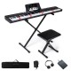 88-key electric piano keyboard with adjustable stand, stool, and portable bag, featuring light-up buttons and MIDI.