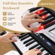 Full-size sensitive keyboard with lighted keys, featuring touch response and wood grain surface for enhanced.