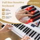 Full-size 88-key electric piano keyboard with lighted keys, wood grain surface, and adjustable touch response for easy.