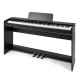 88-key weighted keyboard with furniture stand in black, featuring triple pedals and removable music stand for realistic.